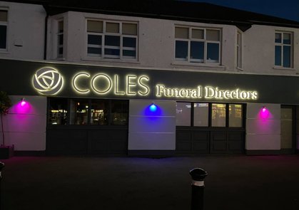 Coles Funeral Directors lit up blue and pink for Baby Loss Awareness Week 2020
